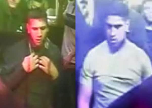 Police want to speak to these men after a robbery behind the Tokyo nightclub in Huddersfield.