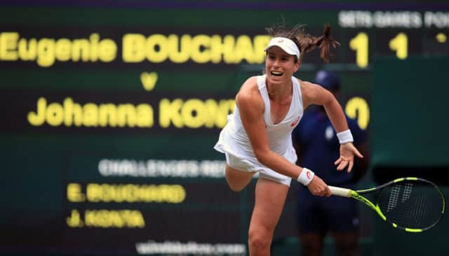 British No1 Johanna Konta serves on her way to defeat against Canada's Eugenie Bouchard (Picture: John Walton/PA Wire).