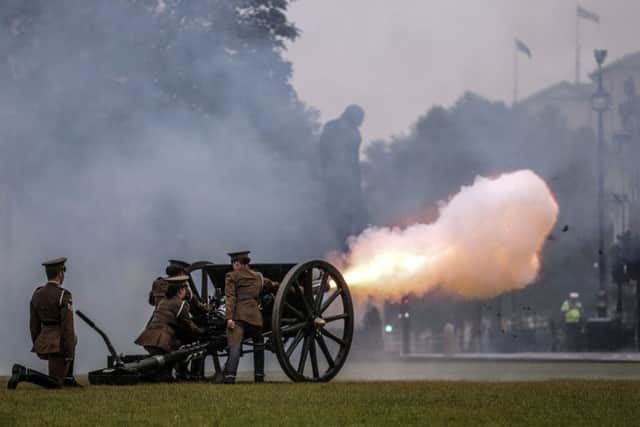 The King's Troop Royal Horse Artillery fire First World War guns in Parliament Square, London, to mark the end of the vigil at the grave of the Unknown Warrior in Westminster Abbey