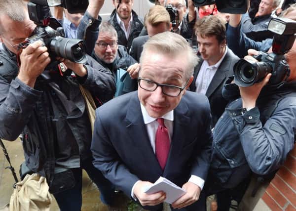 Michael Gove arrives at the Policy Exchange in London, as he prepared to set out his case for becoming prime minister.