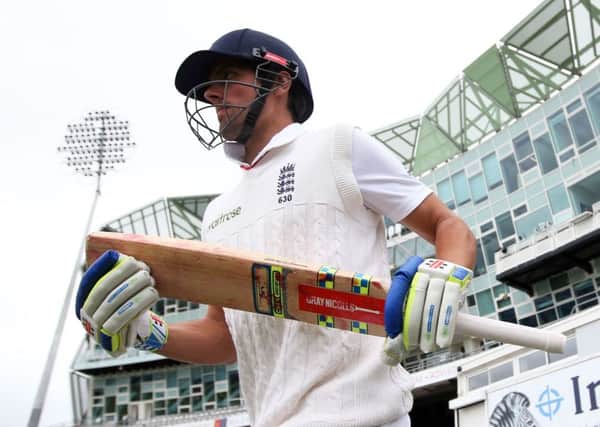 England's Alastair Cook comes out to bat during day four of the Investec Second Test at Headingley.