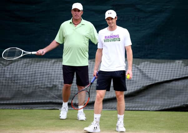Andy Murray and coach Ivan Lendl during practice on day seven of the Wimbledon Championship