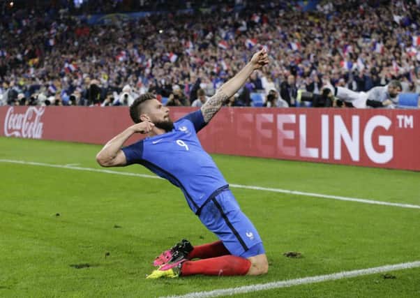 France's Olivier Giroud celebrates after scoring his side's fifth goal.