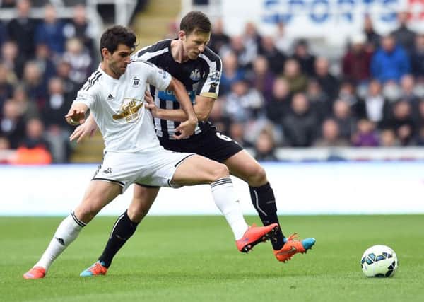SHEFFIELD -BOUND? Nelson Oliveira, being tracked by Sheffield Wednesday, in action for Swansea last year. Picture: Owen Humphreys/PA.