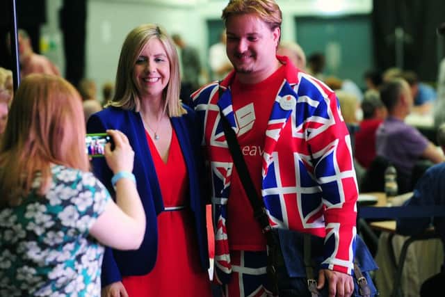 European Union Referendum 2016. Yorkshire and the Humber count at the Leeds First Direct Arena. Morley and Outwood MP Andrea Jenkyns poses for photographs. 23rd June 2016. Picture : Jonathan Gawthorpe