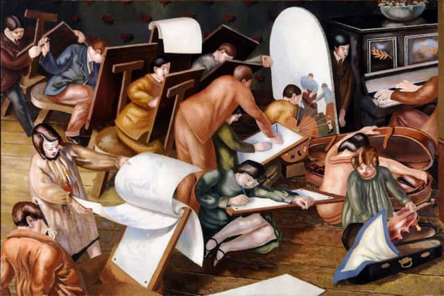 Stanley Spencer, The Art Class, Left outer panel from the Empire Marketing Board Series, 1929