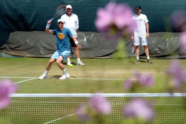 Andy Murray during practice at Wimbledon on Tuesday. Picture: Anthony Devlin/PA.