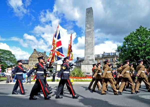 The Yorkshire Regiment excerise their right to march through Harrogate as part of an event for one of their own, Donald Simpson Bell, VC.  Picture: Tony Johnson.