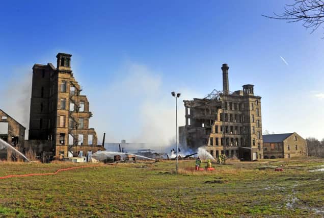 The original fire in January all but destroyed  Drummond Mill. Now there is a fire on the demolition site.  File photo: Tony Johnson.