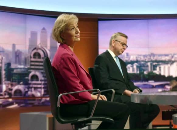Conservative party leadership contenders Energy Minister Andrea Leadsom and Justice Secretary Michael Gove on The Andrew Marr Show. Jeff Overs/BBC/PA Wire