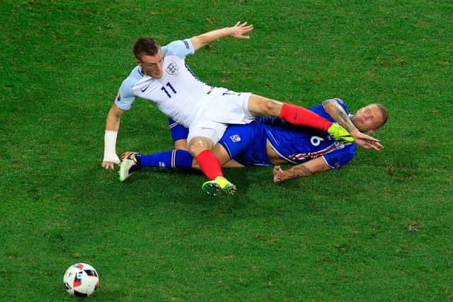 ON NTHE WAY TO BORO? Iceland's Ragnar Sigurdsson tussles with England's Jamie Vardy during Euro 2016. Picture: Jonathan Brady/PA.