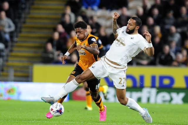 Kyle Bartley, in action for Swansea against Hull, is now at Leeds. Picture: Bruce Rollinson