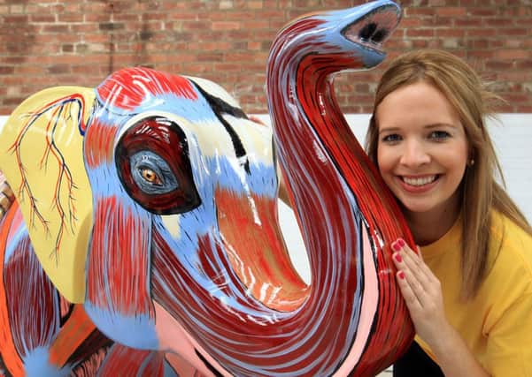 A special preview evening of the Herd of Sheffield which launches on Monday July 11th around the streets of Sheffield. Marketing and Communications Officer Rebecca Holdsworth is pictured with one the many elephants. Photo: Chris Etchells