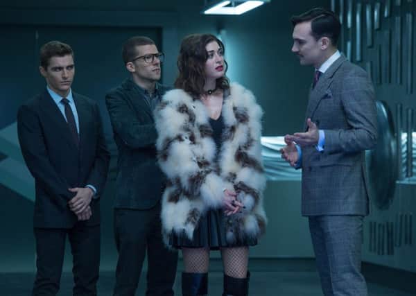 Dave Franco, Jesse Eisenburg, Lizzy Caplan and Henry Lloyd-Hughes in Now You See Me 2.