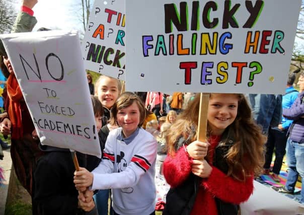 A protest over the new primary school tests.