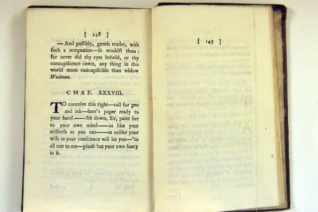 The blank page as shown in a first edition of 'The Life and  Opinions of Tristram Shandy, Gentleman'  at the Shandy Hall Gallery at Coxworld. 
Picture: Gary Longbottom