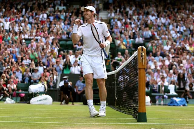 Andy Murray celebrates victory over Tomas Berdych. Picture: Steve Paston/PA.