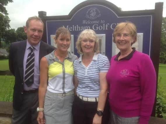 Leading Yorkshire ladies foursomes qualifiers Debbie Berry and Sheila Mellor flanked by Meltham's lady captain Janet Stangroom and men's captain Andrew McGrath.