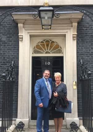 Caption: (L-R) Transport guests at Number 10 - Managing Director of Trent Barton, Jeff Counsell and Stagecoach Yorkshire Operations Director Sue Hayes