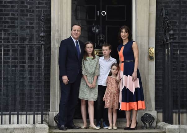 David Cameron with wife Samantha and children Nancy, 12, Elwen, 10, and Florence, 5, outside 10 Downing Street in London before leaving for Buckingham Palace for an audience with Queen Elizabeth II to formally resign as Prime Minister. Image: Hannah McKay/PA Wire
