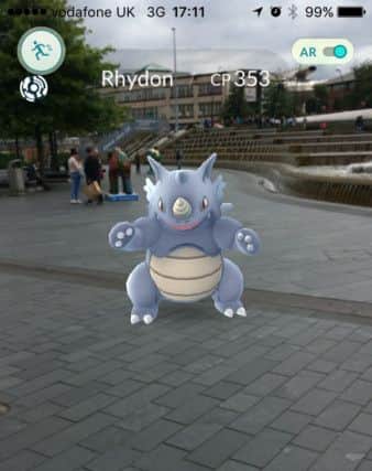 Pokemon Go in Sheffield. A Rhydon at the railway station.