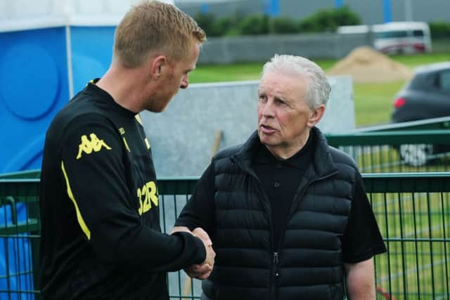 Leeds 
United's head coach Garry Monk meets Johnny Giles.
 Picture: Jonathan Gawthorpe
