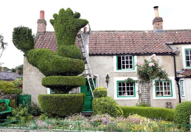 Burngarth Cottage in Bishop Monkton, near Harrogate, where a 25ft topiary cockerel has been nurtured since 1910 and is now trimmed by owner Richard Harper. Picture: Glen Minikin