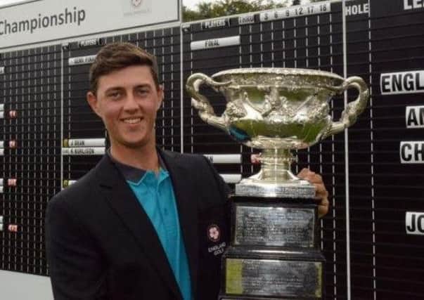 Lindrick's Joe Dean with the English amateur championship trophy at Alwoodley last August (Picture: Chris Stratford).