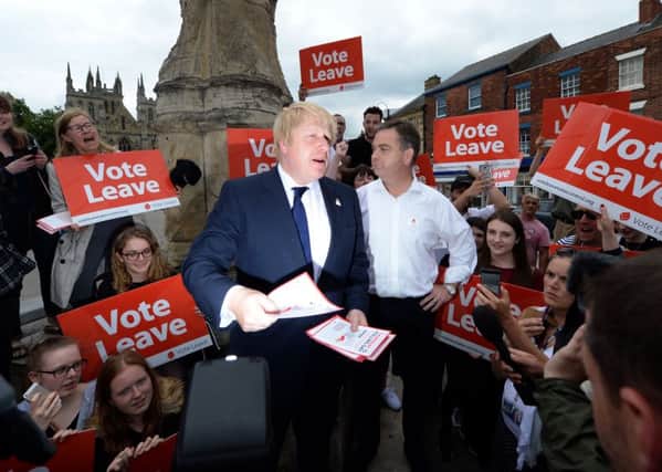 Boris Johnson MP campaigns for Vote Leave on the last day before voting in the EU referendum in Selby, North Yorkshire.