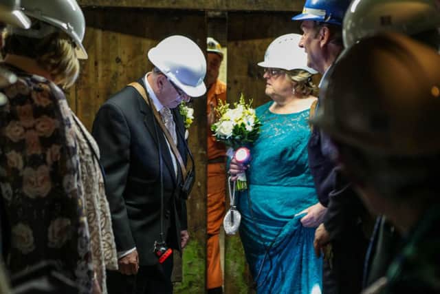Sharon Hinchcliffe and Alan Torr tied the knot 140 metres underground at the National Coal Mining Museum in West Yorkshire. Picture: Ross Parry Agency