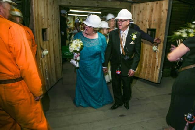 Sharon Hinchcliffe and Alan Torr tied the knot 140 metres underground at the National Coal Mining Museum in West Yorkshire. Picture: Ross Parry Agency