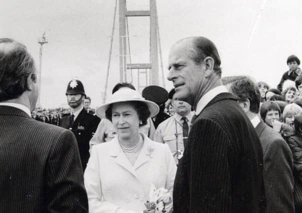 The Queen and Duke of Edinburgh by the Humber Bridge opening 1981