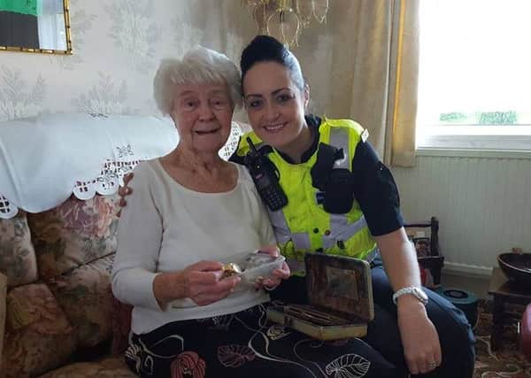 Police posted this picture on Facebook after Doris was reunited with her stolen jewels