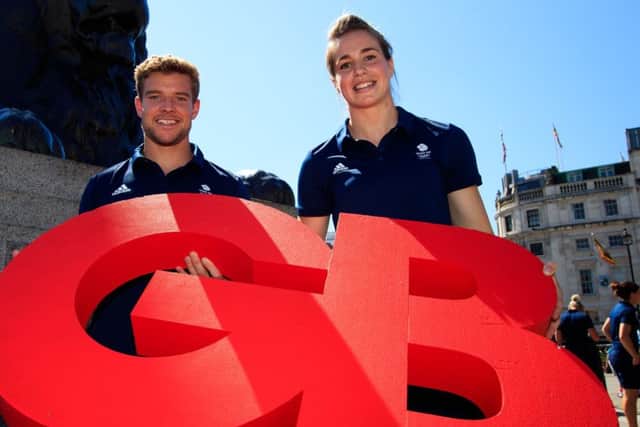 Team GB rugby sevens men's captain Tom Mitchell, (left) and women's captain Emily Scarratt, (right) during a photo opportunity at Trafalgar Square, London. (Picture: John Walton/PA Wire)