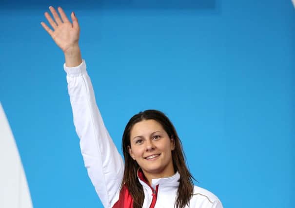 Middlesbrough's Aimee Willmott celebrates on the podium celebrates finishing second in the Women's 200m Butterfly Final at Tollcross Swimming Centre, during the 2014 Commonwealth Games in Glasgow.