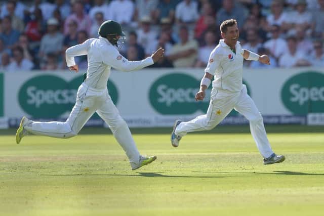 DANGER MAN: Pakistan's Yasir Shah celebrates taking the wicket of England's Chris Woakes at Lord's. Picture: Anthony Devlin/P.