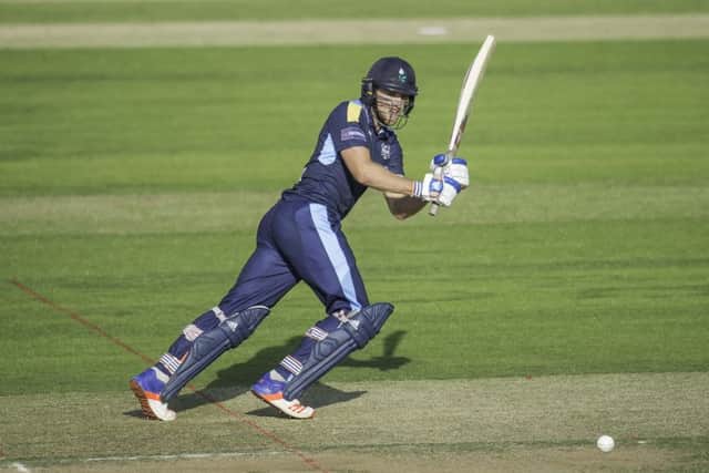 KEY INGREDIENT: Yorkshire's David Willey hits out against Durham. Picture by Allan McKenzie/SWpix.com.