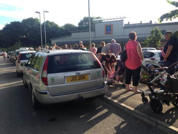 Shoppers queuing at the new Aldi in Harrogate