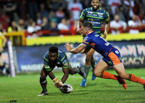 James Segeyaro scores for Leeds Rhinos as they defeated Hull Kingston Rovers 24-20 (Picture: Jonathan Gawthorpe).