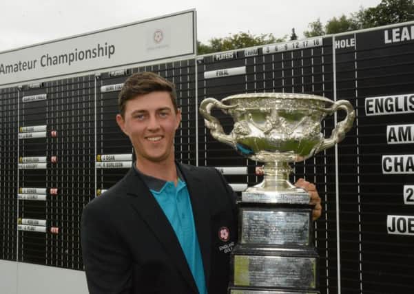 Lindrick's Joe Dean with the English men's amateur championship trophy at Alwoodley last August (Picture: Chris Stratford).