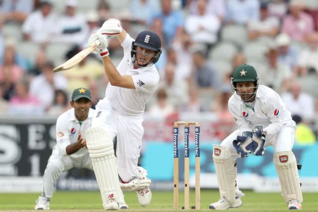 England's Gary Ballance plays a shot from the bowling of Pakistan's Yasir Shah. Picture: Martin Rickett/PA.