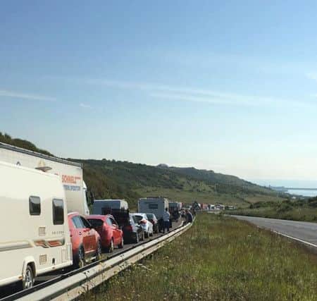 A photograph issued by Sonia Tutt of queuing traffic on the A20 near Dover in Kent, as terror fears have led to severe delays at the port of Dover reportedly leaving hundreds of motorists stranded overnight after security checks were heightened at the request of French authorities.