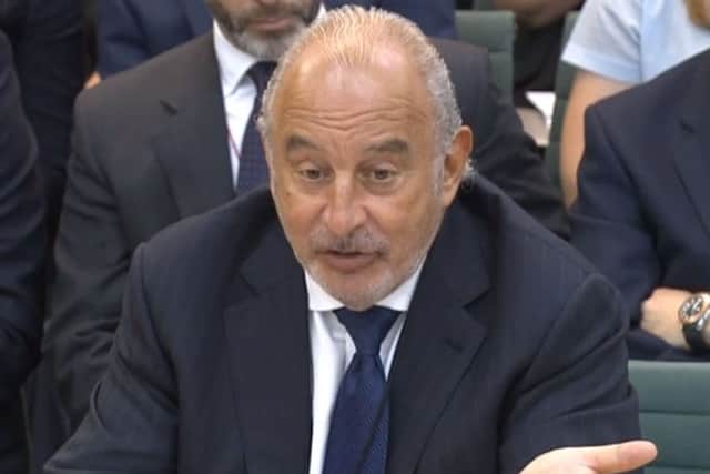 Sir Philip Green giving evidence to MPs on the collapse of BHS.