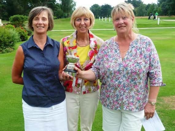 Two members of the winning Harrogate B team, Maggie Gobbi and Helen Frankland, with captain Margaret Brown, centre.