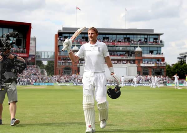 England's Joe Root leaves the pitch after scoring 254 against Pakistan at Emirates Old Trafford. Picture: Martin Rickett/PA.