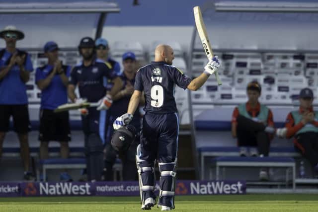 Yorkshire's Adam Lyth thanks the crowd after he was out for 87 against Durham Jets at Headingley in the T20 Blast on July 20. Picture by Allan McKenzie/SWpix.com