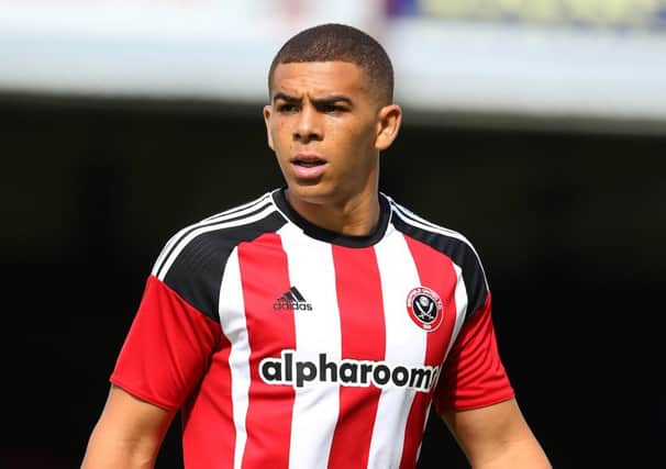 Che Adams of Sheffield Utd during the pre season friendly at the Blundell Park Stadium against Grimsby. Picture: Simon Bellis/Sportimage