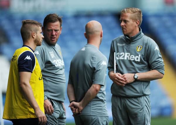 MIND GAMES: Garry Monk, pictured during an Elland Road training session last week, is keen to take on big-name counterparts in the Championship this season.
 Picture: Jonathan Gawthorpe.