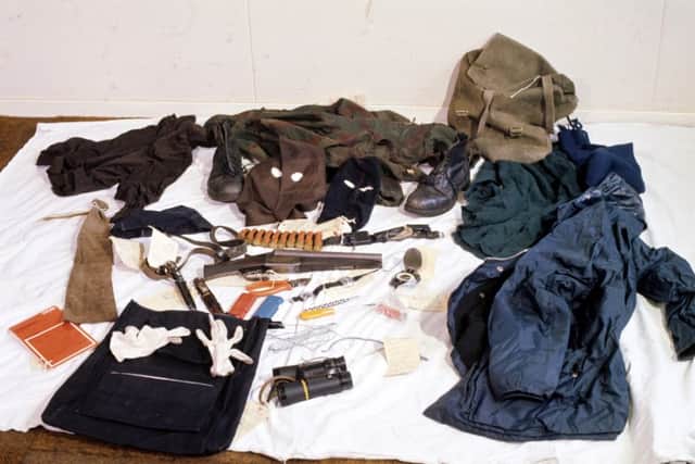 Weapons, equipment and clothing found by police in the possession of Donald Neilson.