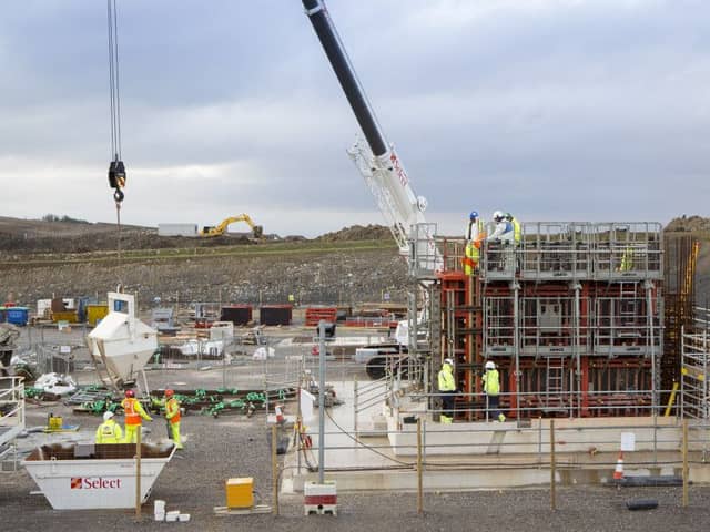 Handout photo issued by EDF Energy of the concrete process trial pour at the Hinkley Point C site in January 2015. Photo : Geoff Pagotto/EDF Energy/PA